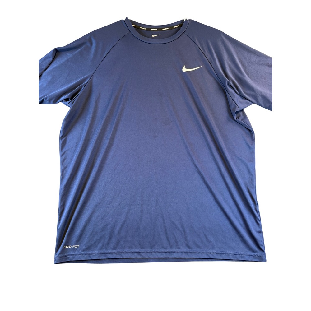 Nike Swim Dri-FIT Rash Guard Mens XL Navy Blue Short Sleeve Swim Shirt UPF 40+